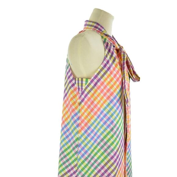 J. Crew Tie-Neck Dress in Rainbow Gingham Size - Picture 2 of 6